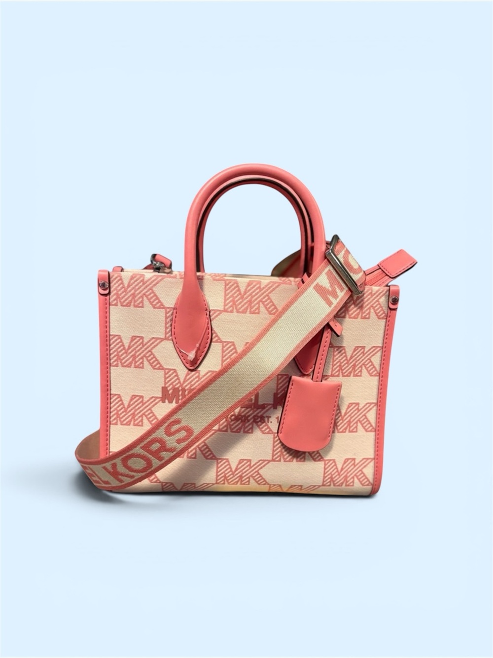 Michael Kors Pink/orange and Cream Logo Satchel, New w tag.